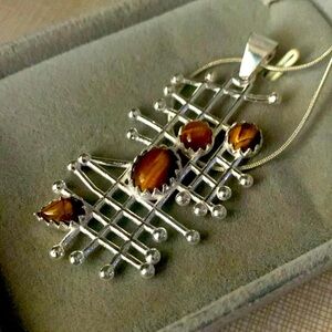 New artisan handcrafted tigers eye ethnic pendant modern necklace